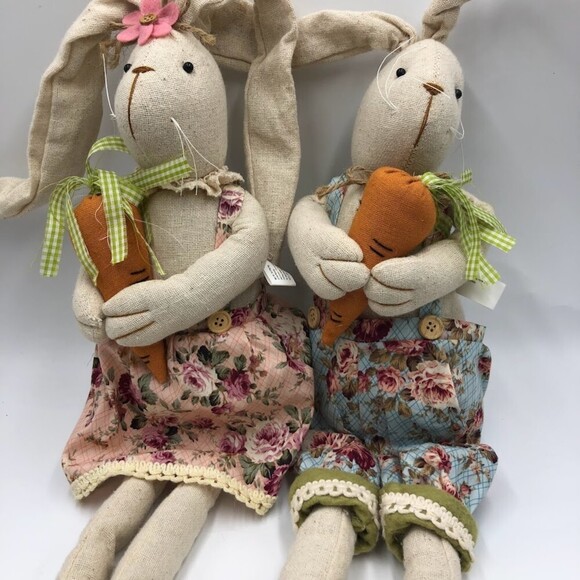 Vigor International Shelf Sitters Set of 2 Stuffed Display Easter Bunny Rabbits - Picture 5 of 12